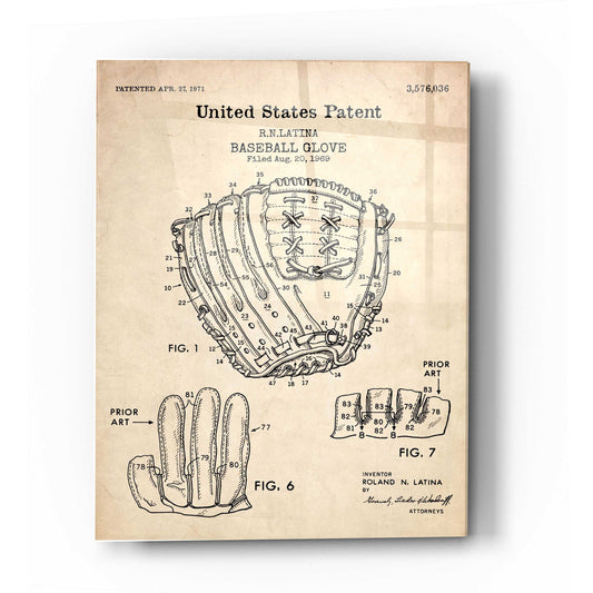 Epic Art 'Baseball Glove, 1971, Blueprint Patent Parchment' Acrylic Glass Wall Art