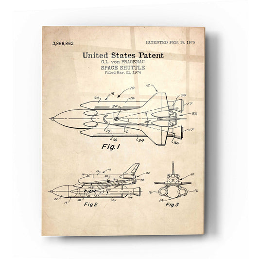 Epic Art 'Space Shuttle Blueprint Patent Parchment' Acrylic Glass Wall Art