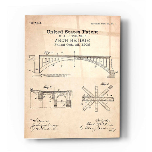 Epic Art 'Arch Bridge Blueprint Patent Parchment' Acrylic Glass Wall Art