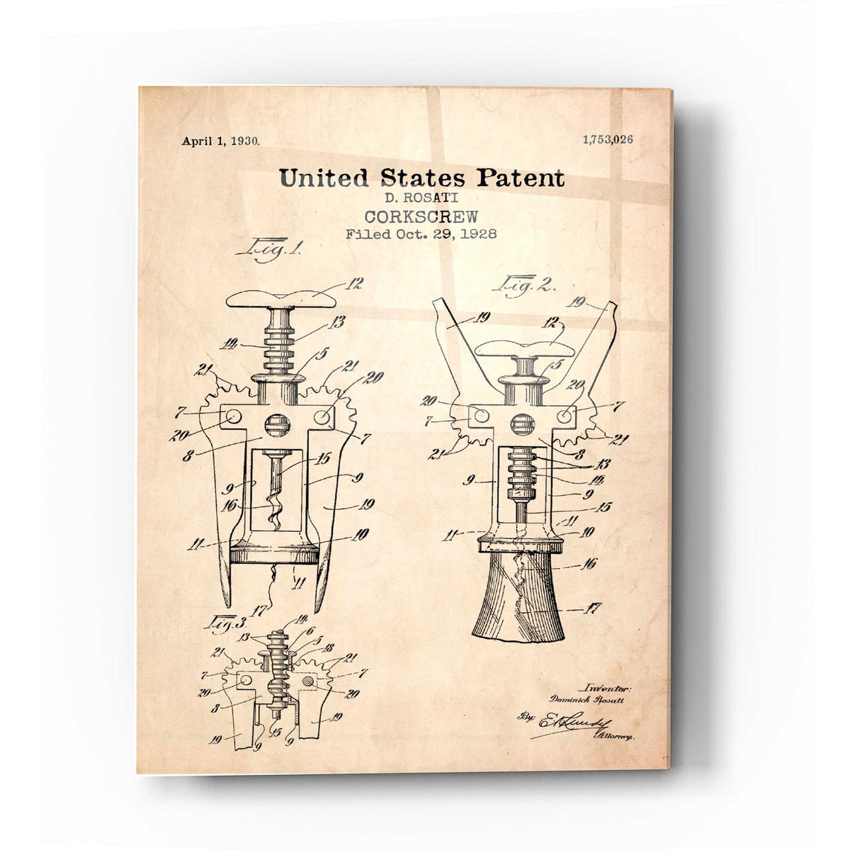 Epic Art 'Corkscrew Blueprint Patent Parchment' Acrylic Glass Wall Art