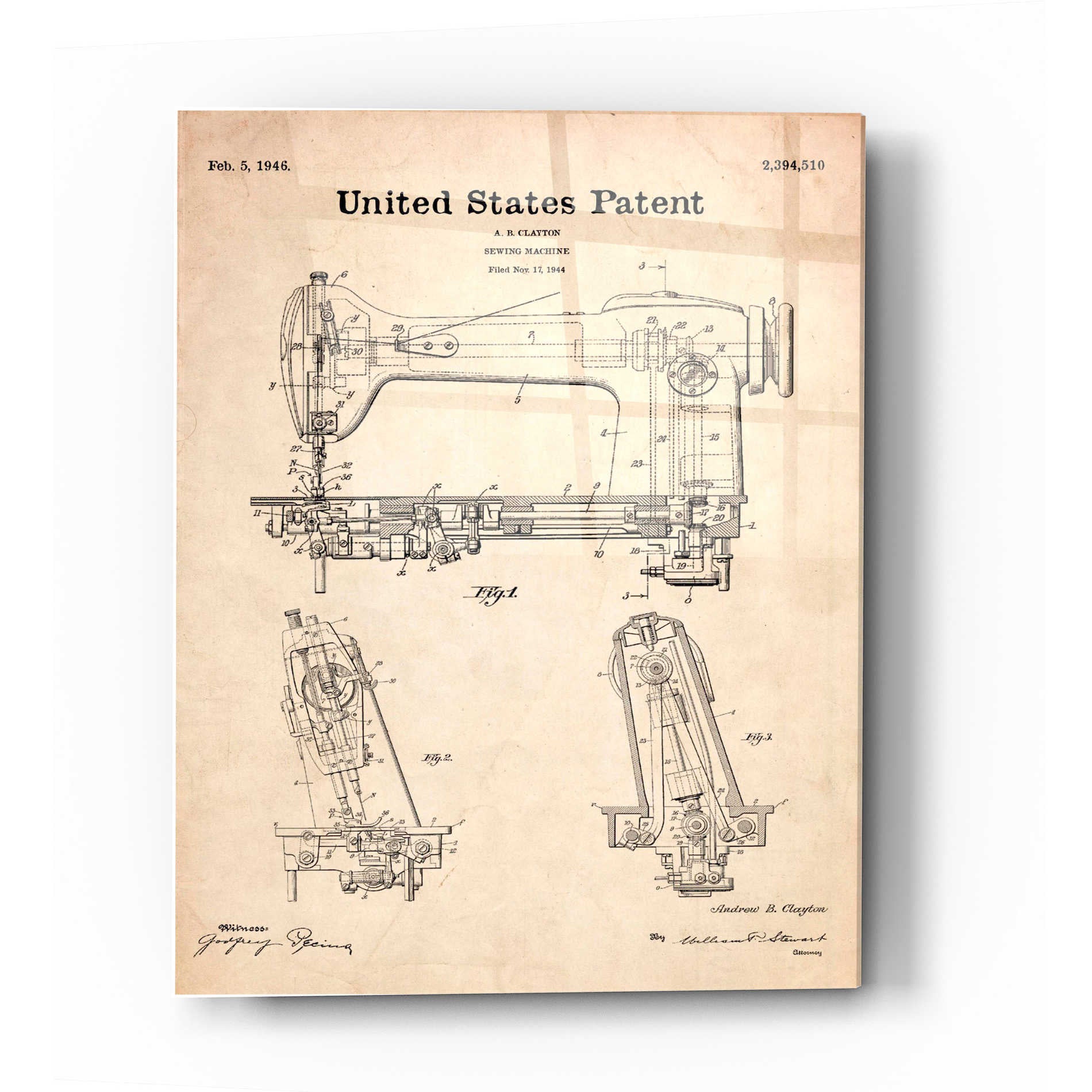 Epic Art 'Sewing Machine Blueprint Patent Parchment' Acrylic Glass Wall Art