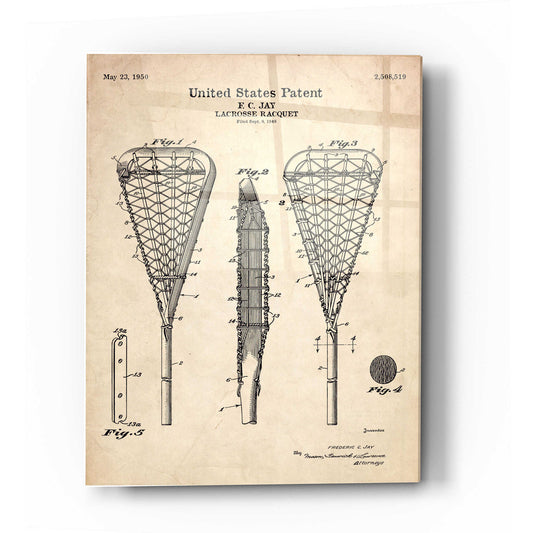 Epic Art 'Lacrosse Racquet Blueprint Patent Parchment' Acrylic Glass Wall Art