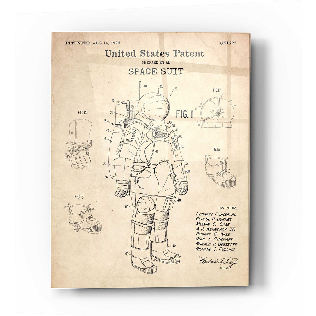 Epic Art 'Space Suit Blueprint Patent Parchment' Acrylic Glass Wall Art