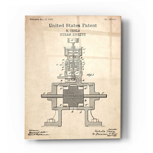 Epic Art 'Tesla Steam Engine Blueprint Patent Parchment' Acrylic Glass Wall Art