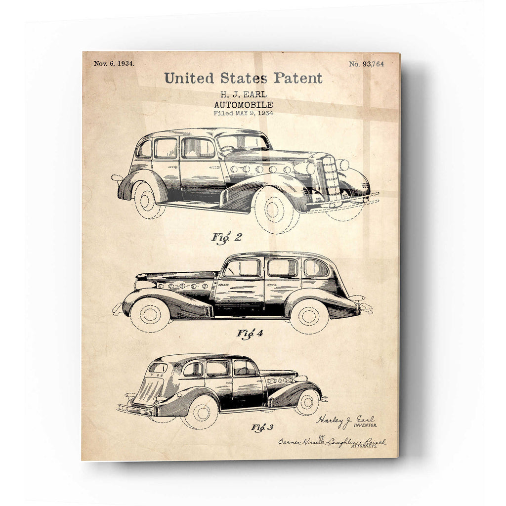 Epic Art 'Luxury Automobile Blueprint Patent Parchment' Acrylic Glass Wall Art