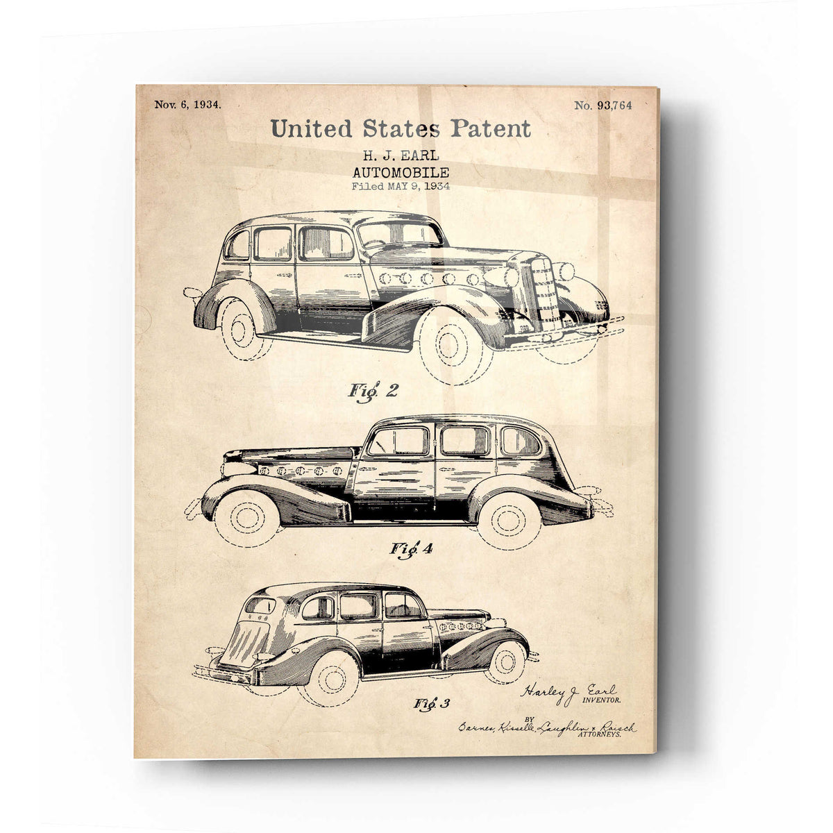Epic Art 'Luxury Automobile Blueprint Patent Parchment' Acrylic Glass Wall Art