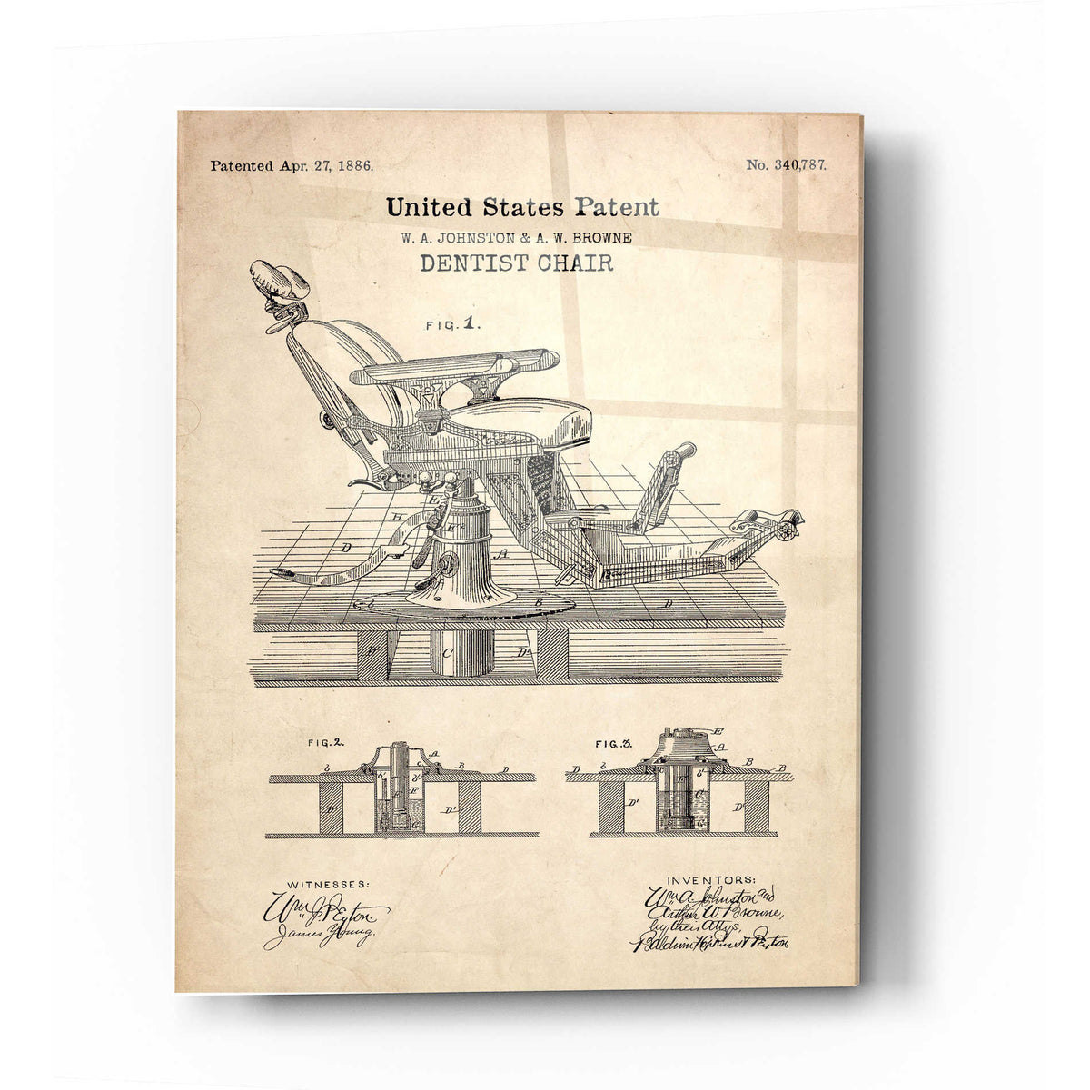 Epic Art 'Dentist Chair Blueprint Patent Parchment' Acrylic Glass Wall Art