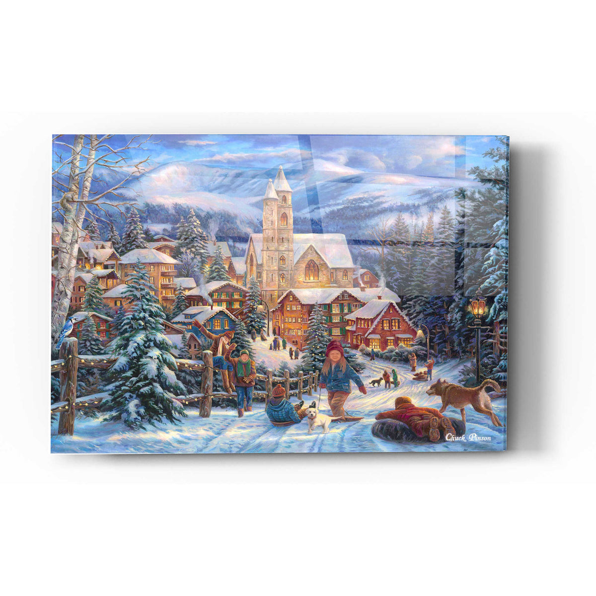 Epic Art 'Sledding to Town' by Chuck Pinson, Acrylic Glass Wall Art