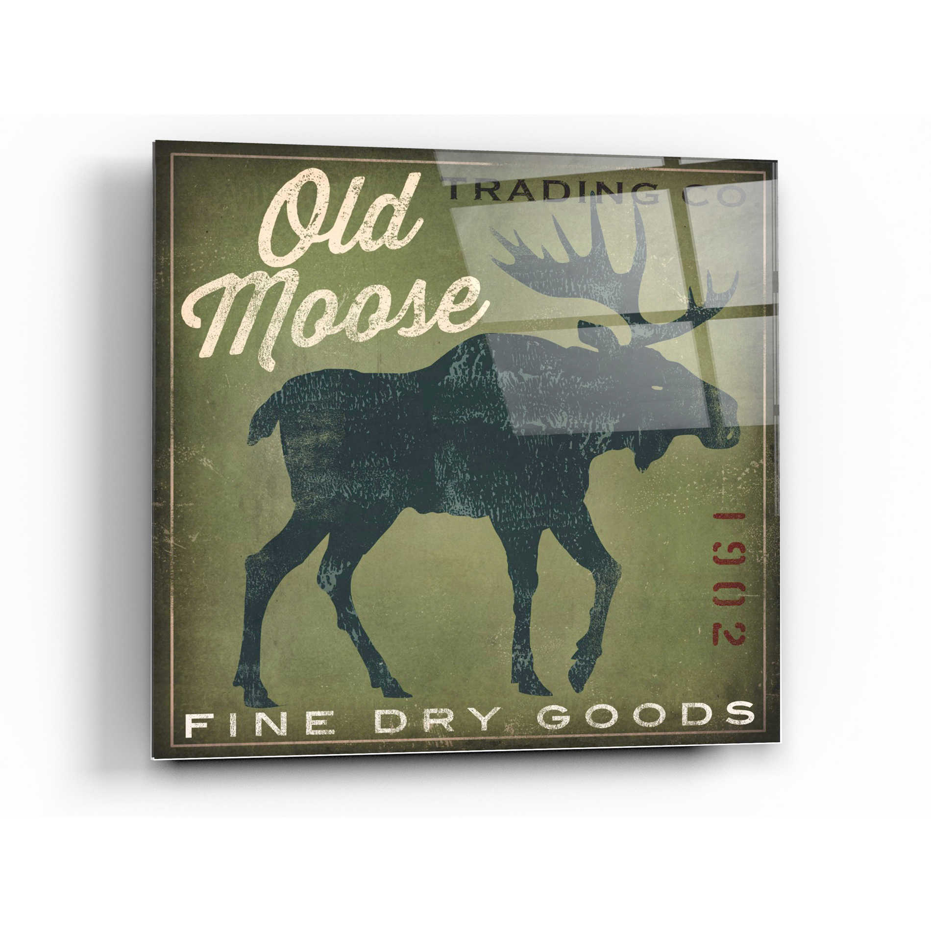 Epic Art 'Old Moose Trading Co. - green' by Ryan Fowler, Acrylic Glass Wall Art