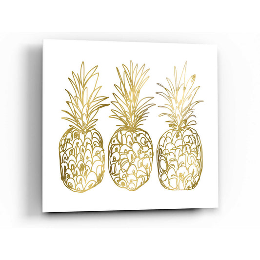 Epic Art 'Three Golden Pineapples' by Linda Woods, Acrylic Glass Wall Art