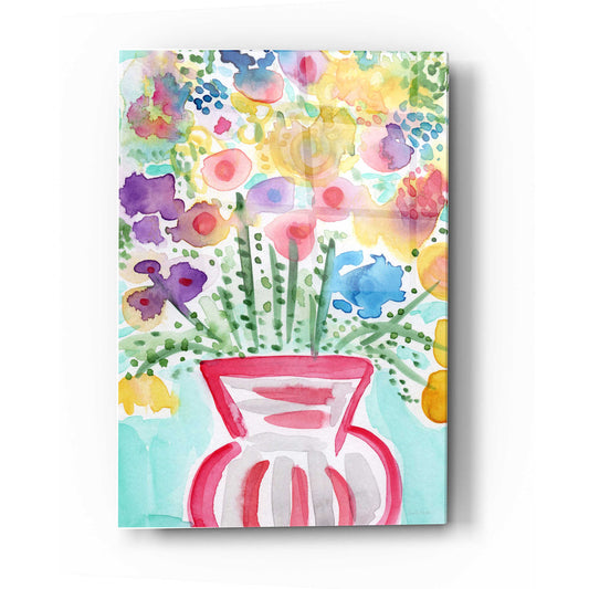 Epic Art 'Red Vase Of Flowers' by Linda Woods, Acrylic Glass Wall Art