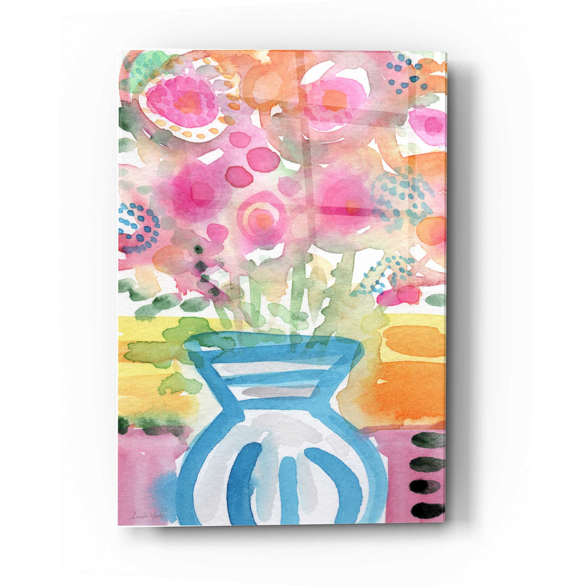 Epic Art 'Blue Vase Of Flowers' by Linda Woods, Acrylic Glass Wall Art
