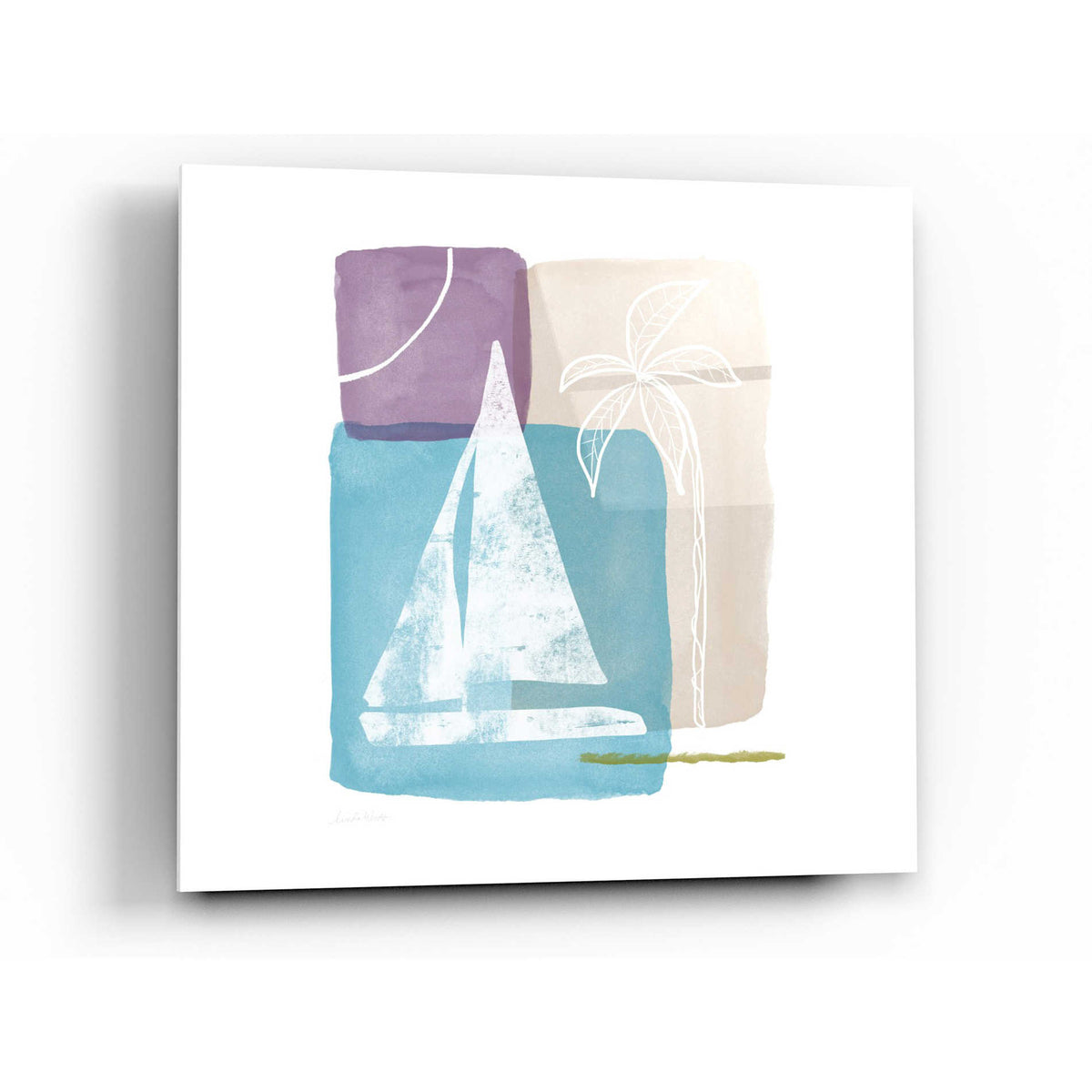 Epic Art 'Sailboat and Palm' by Linda Woods, Acrylic Glass Wall Art