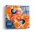 Epic Art 'Orange Poppies on Blue' by Linda Woods, Acrylic Glass Wall Art